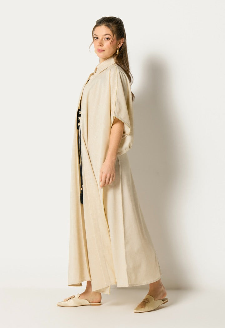 Lurex Tassel Dress And Cape Set (2Pcs) Beige