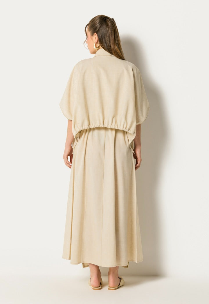 Lurex Tassel Dress And Cape Set (2Pcs) Beige