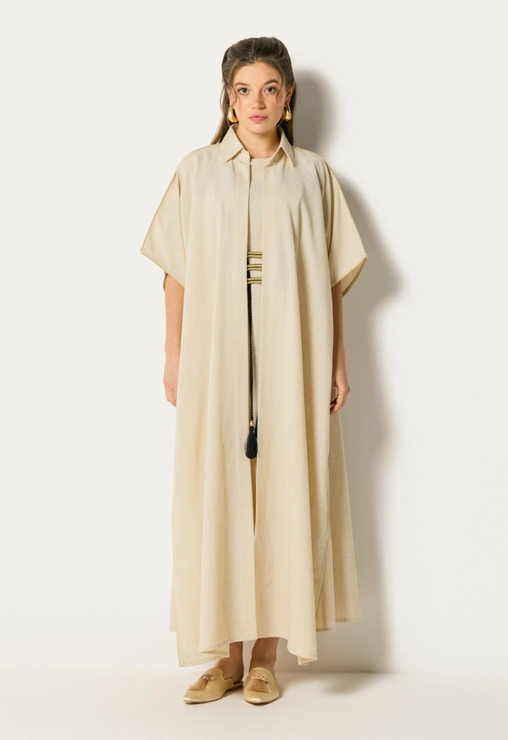 Lurex Tassel Dress And Cape Set (2Pcs) Beige