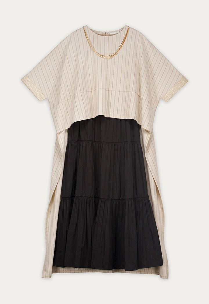 Contrast High Low Dress  Beige