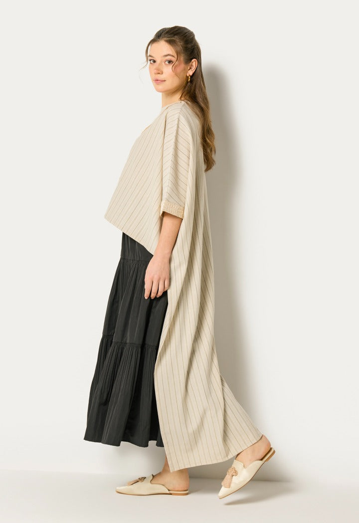 Contrast High Low Dress  Beige