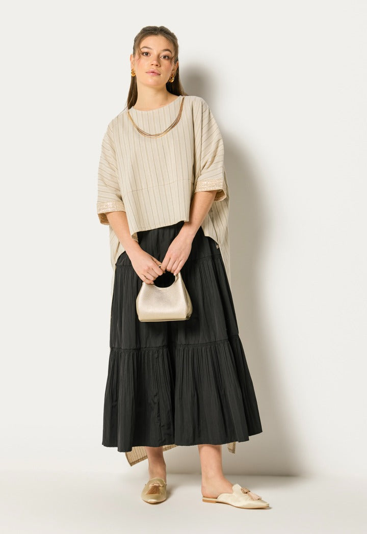 Contrast High Low Dress  Beige