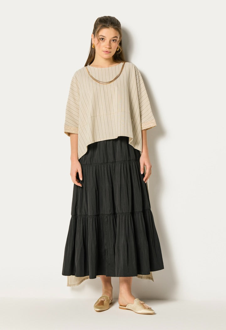 Contrast High Low Dress  Beige