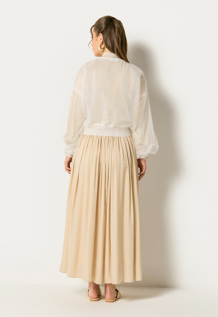 Embroidered Organza Bomber Jacket Off White