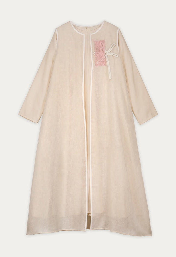 Embroidered Sleeveless Abaya And Dress Set (2Pcs) Light Beige