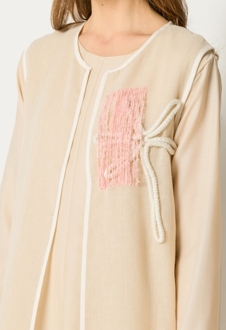 Embroidered Sleeveless Abaya And Dress Set (2Pcs) Light Beige