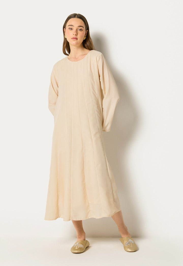 Embroidered Sleeveless Abaya And Dress Set (2Pcs) Light Beige