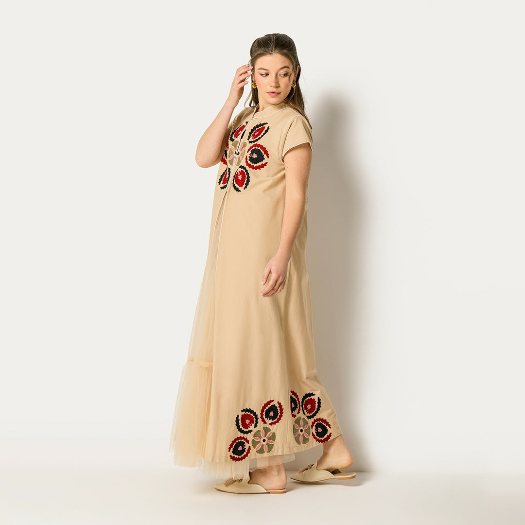 Floral Embroidered Tulle Dress Multi Color