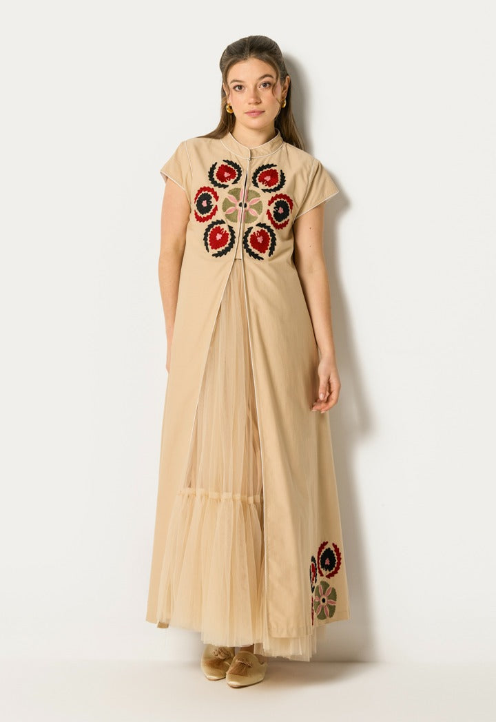 Floral Embroidered Tulle Dress Multi Color