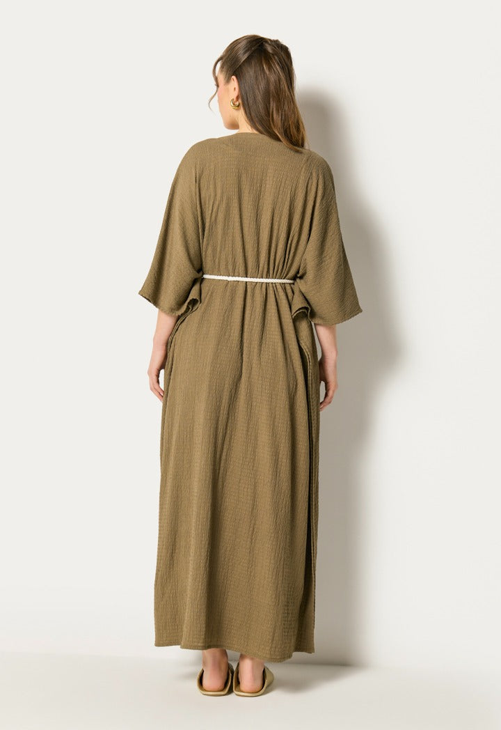 Two Tone Abaya And Sleeveless Dress Set (2Pcs) Olive