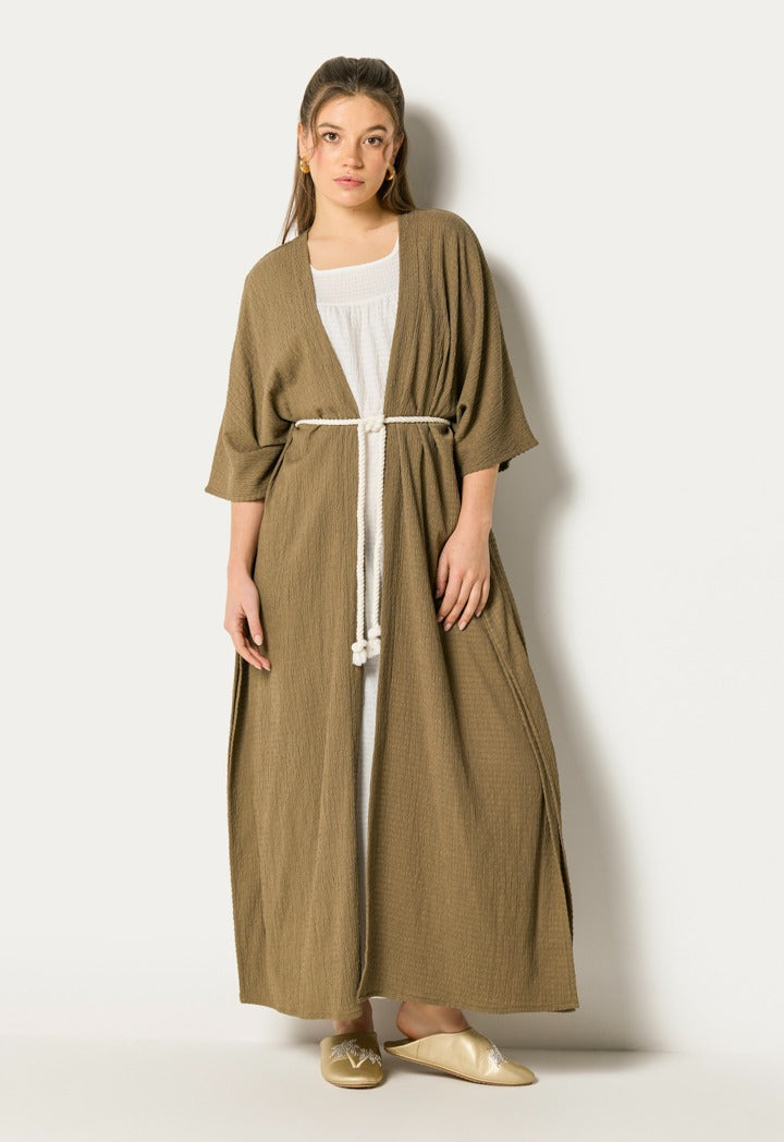 Two Tone Abaya And Sleeveless Dress Set (2Pcs) Olive