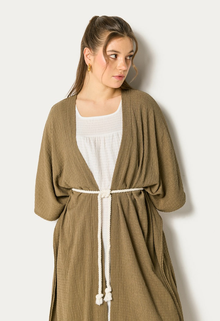 Two Tone Abaya And Sleeveless Dress Set (2Pcs) Olive