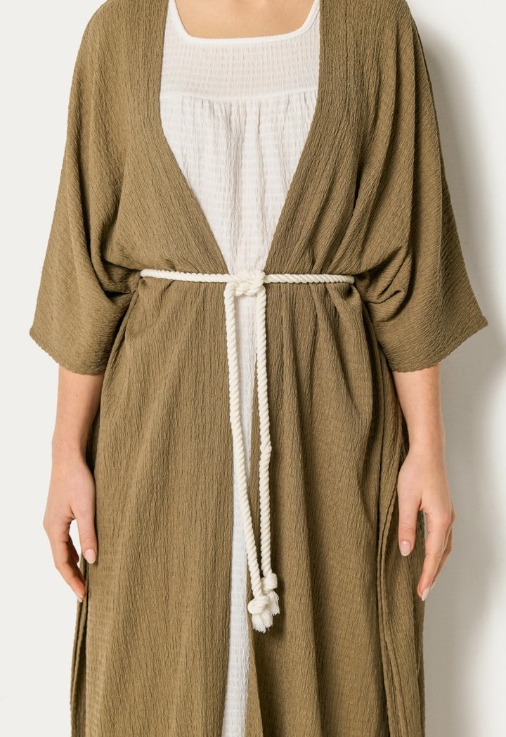 Two Tone Abaya And Sleeveless Dress Set (2Pcs) Olive