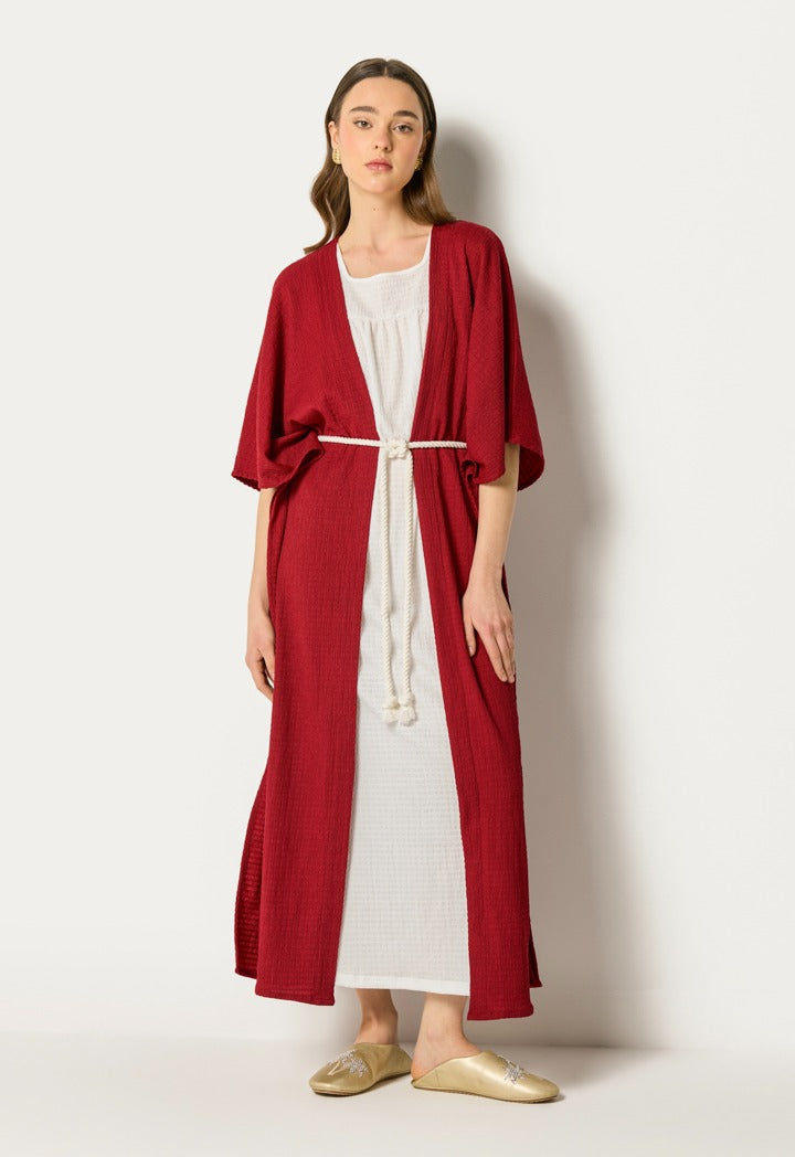 Two Tone Abaya And Sleeveless Dress Set (2Pcs) Burgundy
