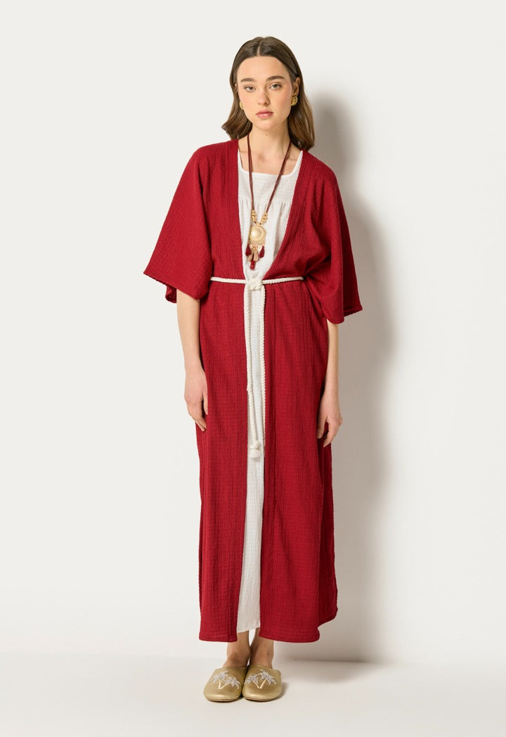 Two Tone Abaya And Sleeveless Dress Set (2Pcs) Burgundy