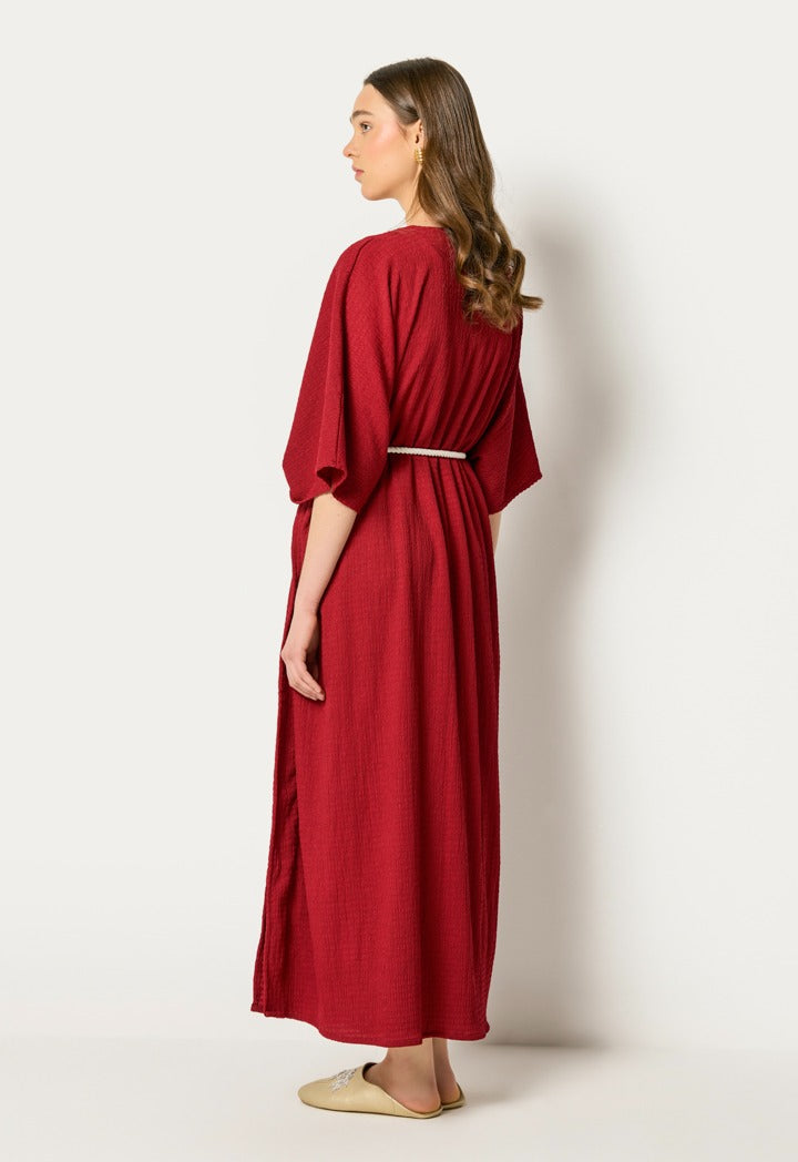 Two Tone Abaya And Sleeveless Dress Set (2Pcs) Burgundy