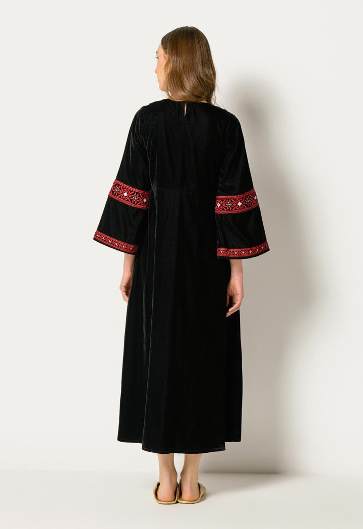 Traditional Embroidered Velvet Dress Black