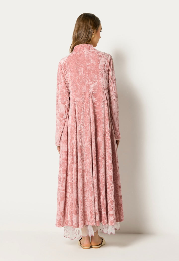 Crinkled Velvet Tassel Dress Pink
