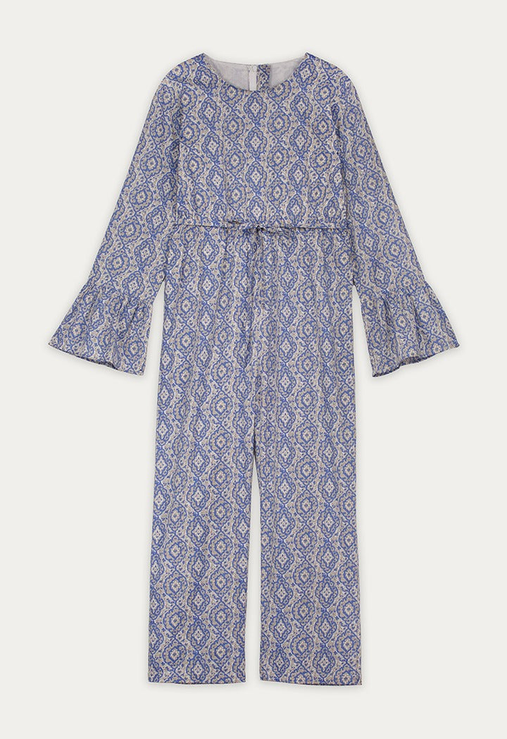 Printed Sleeveless Abaya And Jumpsuit Set (2Pcs) Blue