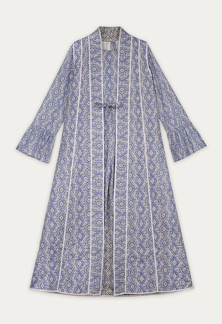 Printed Sleeveless Abaya And Jumpsuit Set (2Pcs) Blue