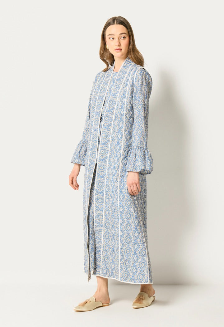 Printed Sleeveless Abaya And Jumpsuit Set (2Pcs) Blue