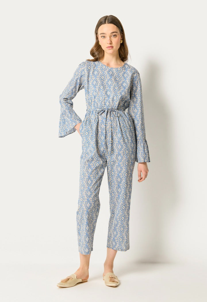 Printed Sleeveless Abaya And Jumpsuit Set (2Pcs) Blue