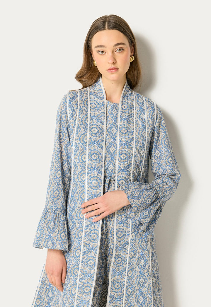 Printed Sleeveless Abaya And Jumpsuit Set (2Pcs) Blue