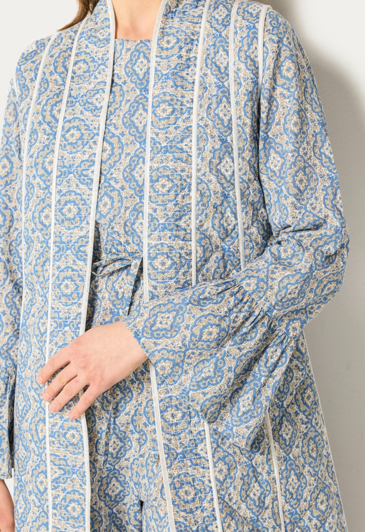 Printed Sleeveless Abaya And Jumpsuit Set (2Pcs) Blue