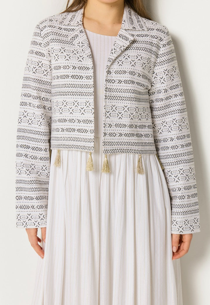 Cropped Jacket And Lurex Striped Dress Set (2Pcs)  Off White