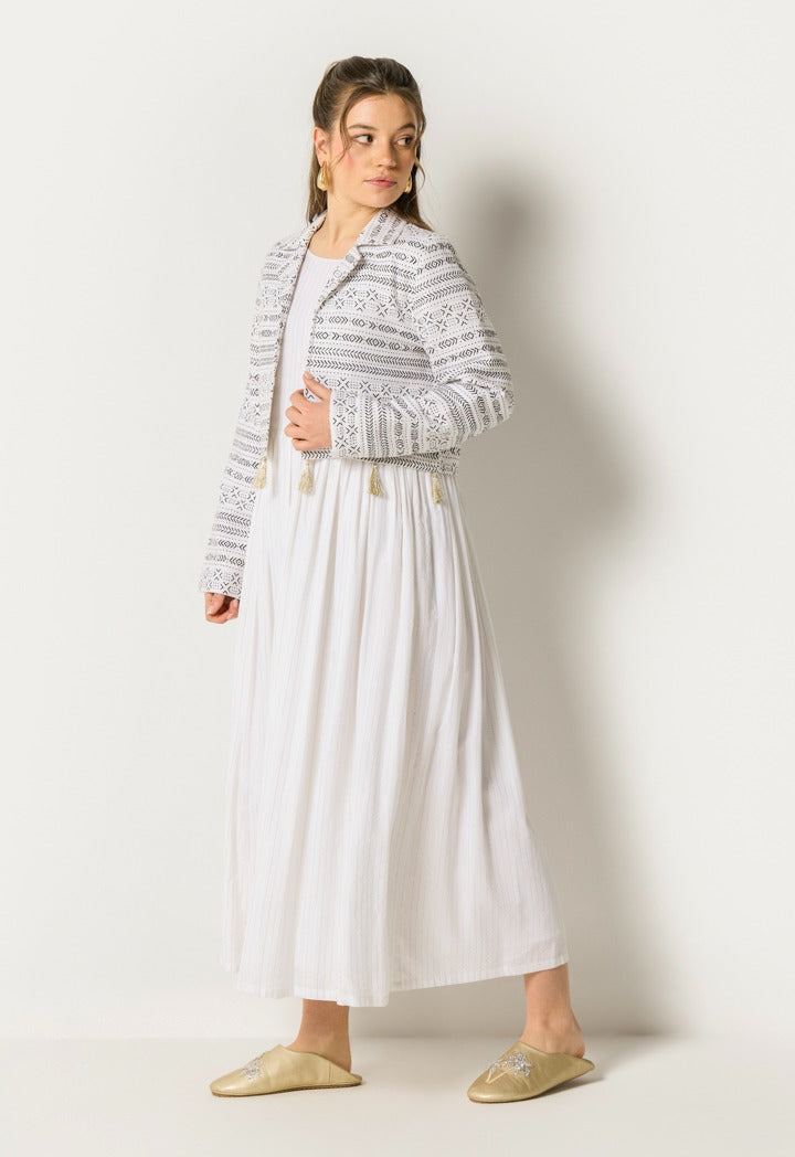 Cropped Jacket And Lurex Striped Dress Set (2Pcs)  Off White