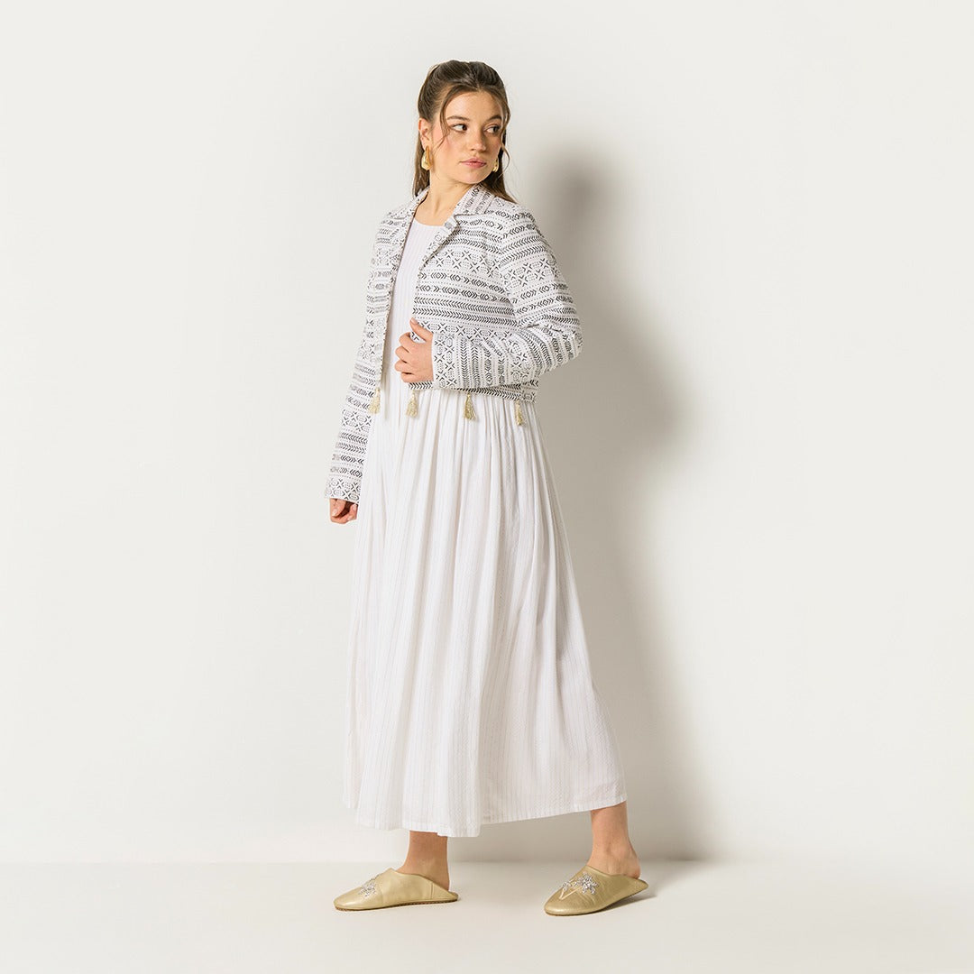 Cropped Jacket And Lurex Striped Dress Set (2Pcs)  Off White