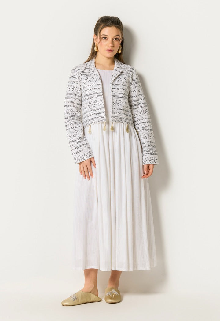 Cropped Jacket And Lurex Striped Dress Set (2Pcs)  Off White