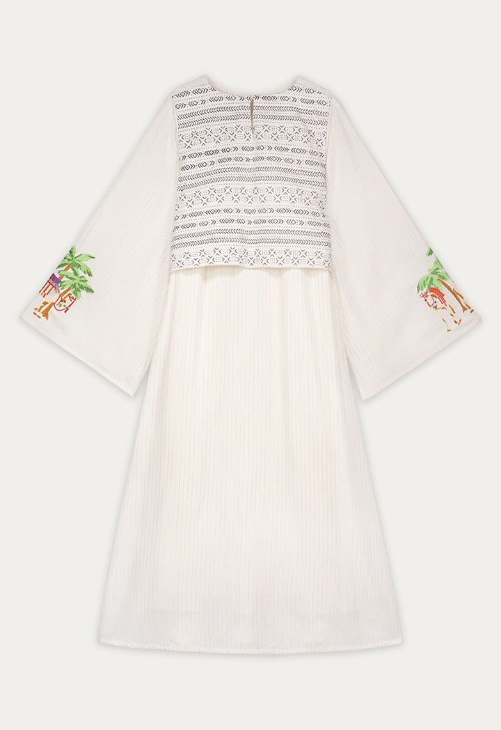 Attached Tie Lurex Striped Dress Off White