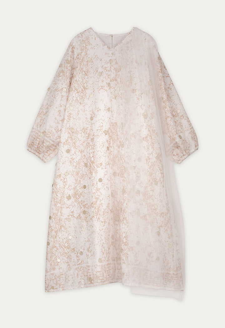 Shimmer Dot Layered Dress Beige