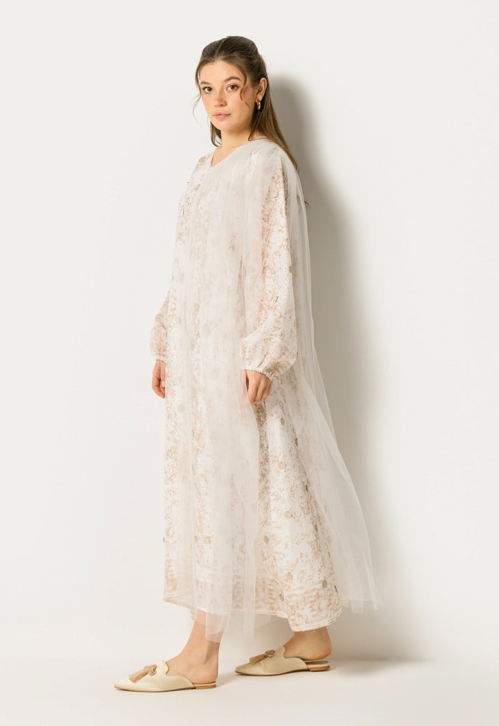 Shimmer Dot Layered Dress Beige