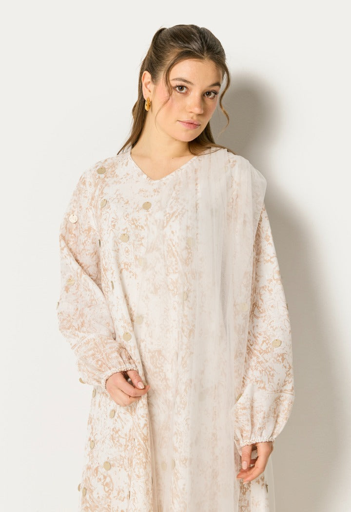 Shimmer Dot Layered Dress Beige