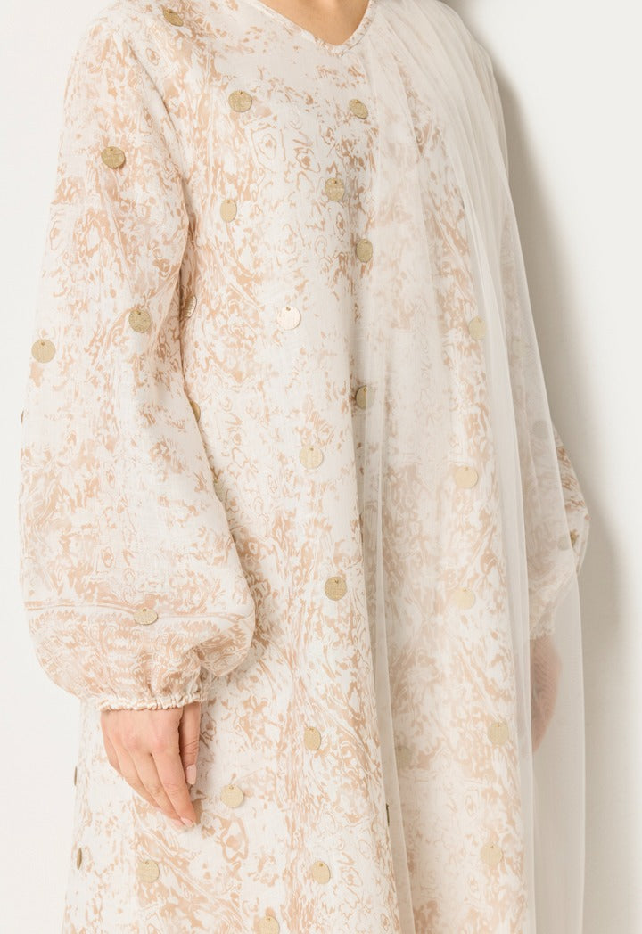 Shimmer Dot Layered Dress Beige