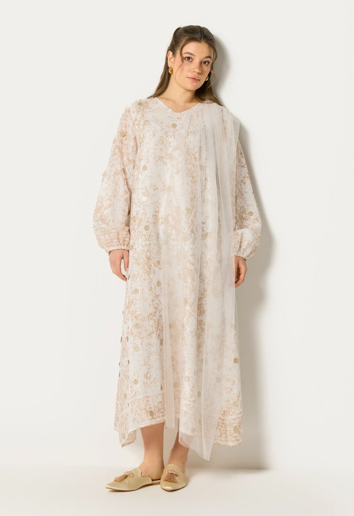 Shimmer Dot Layered Dress Beige