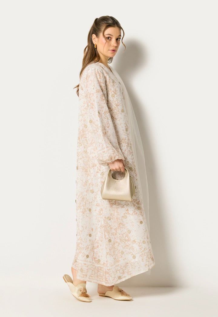 Shimmer Dot Layered Dress Beige