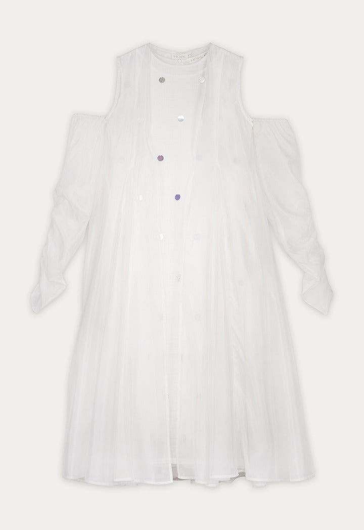 Sequin Dot Embellished Dress Set (2Pcs) Off White