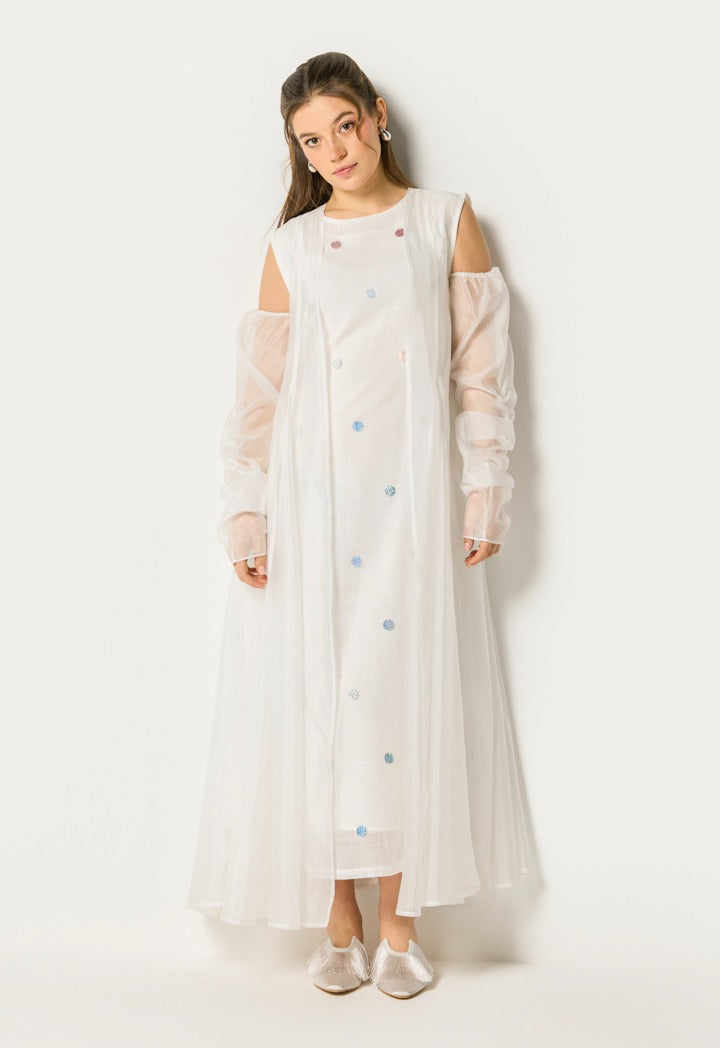 Sequin Dot Embellished Dress Set (2Pcs) Off White