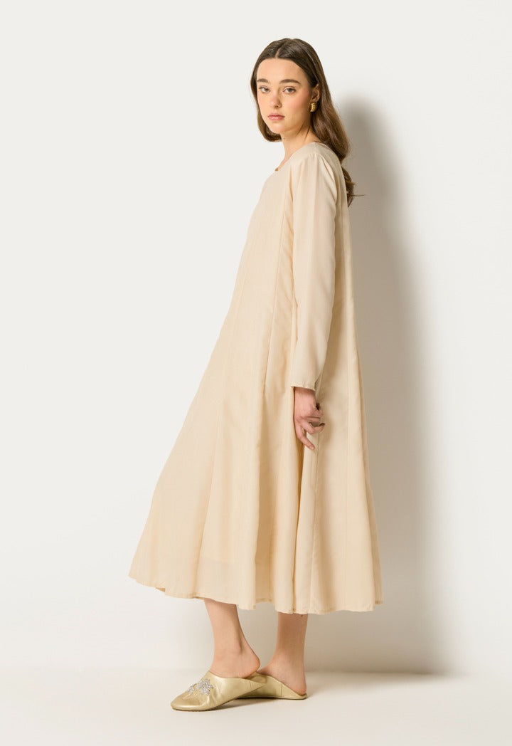 Solid Flared Dress With Necklace Off White