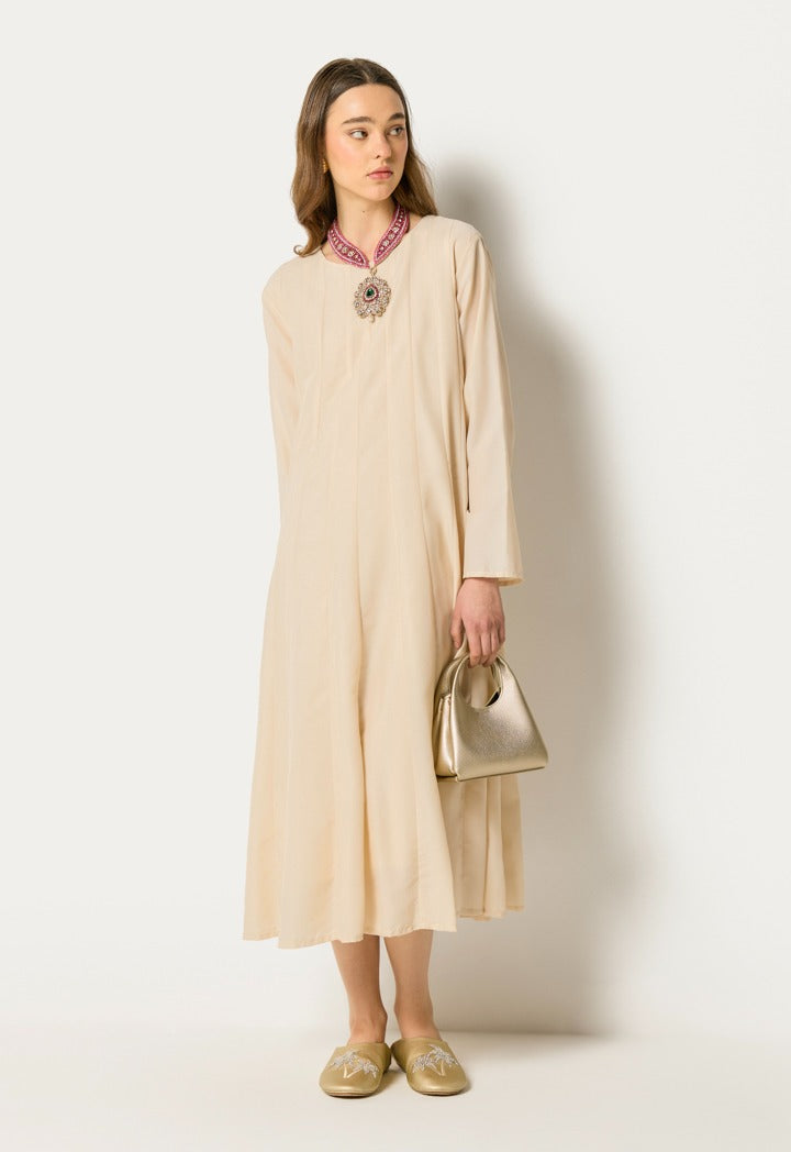 Solid Flared Dress With Necklace Off White