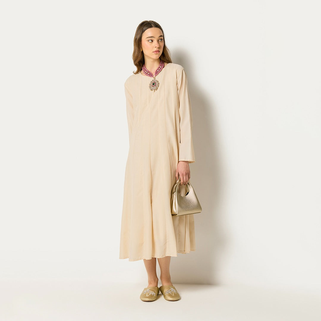 Solid Flared Dress With Necklace Off White