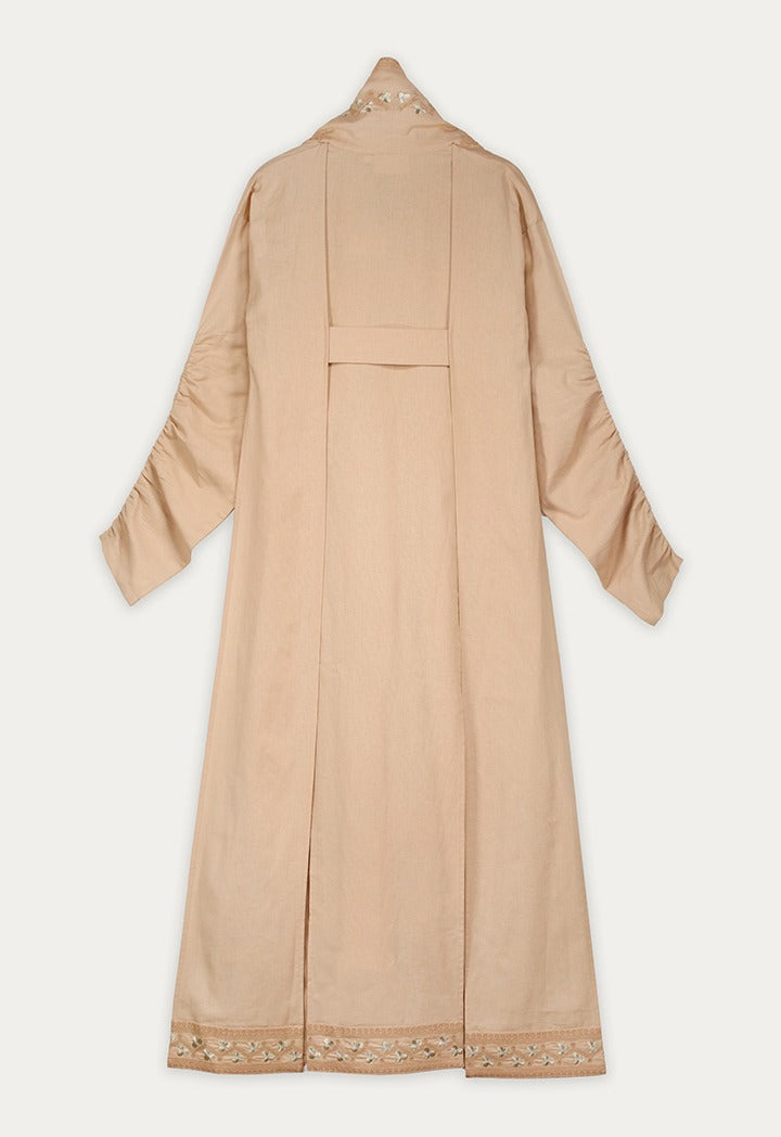 Embroidered Abaya And Jumpsuit Set ( 2Pcs) Beige