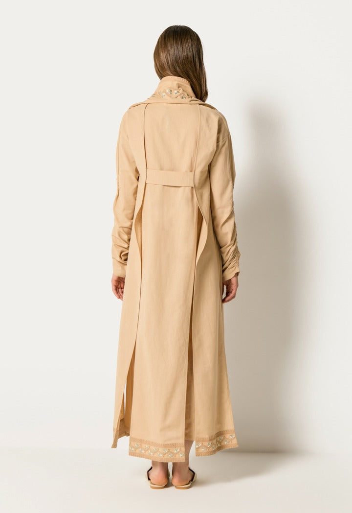 Embroidered Abaya And Jumpsuit Set ( 2Pcs) Beige