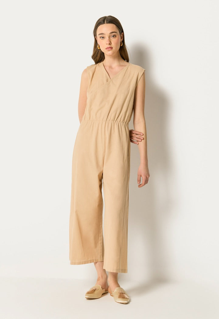 Embroidered Abaya And Jumpsuit Set ( 2Pcs) Beige