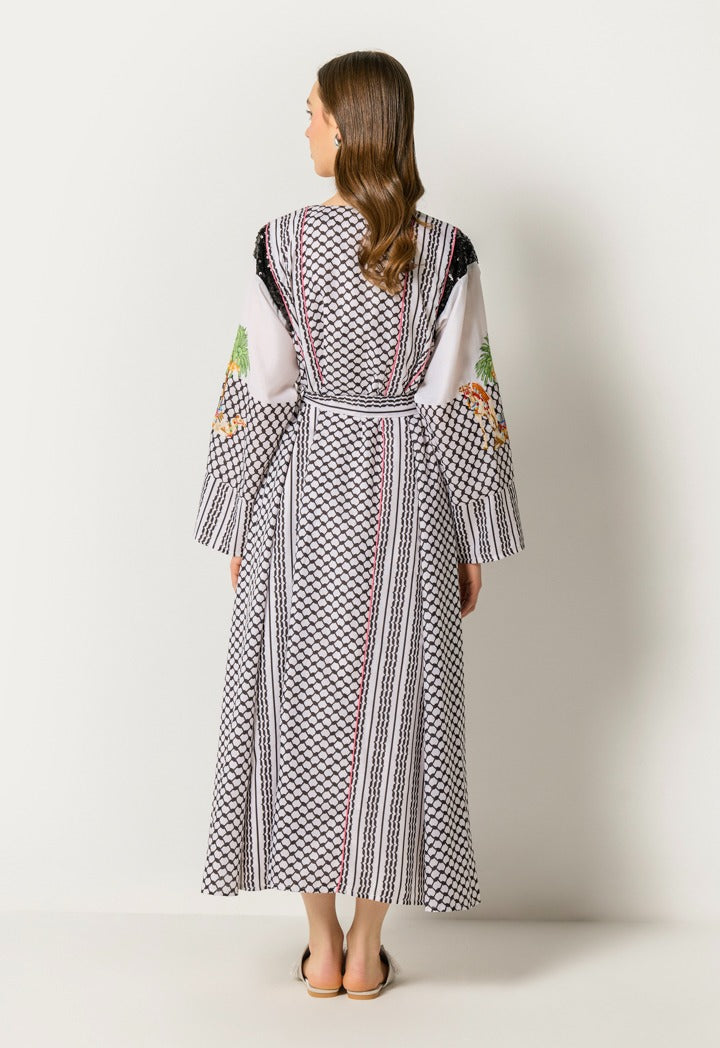 Printed Kaftan And Sleeveless Dress Set (2Pcs) Black