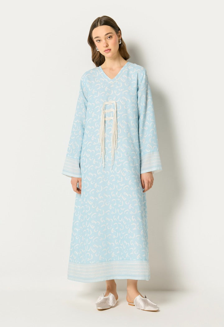 Arabic Letter Printed Dress Blue