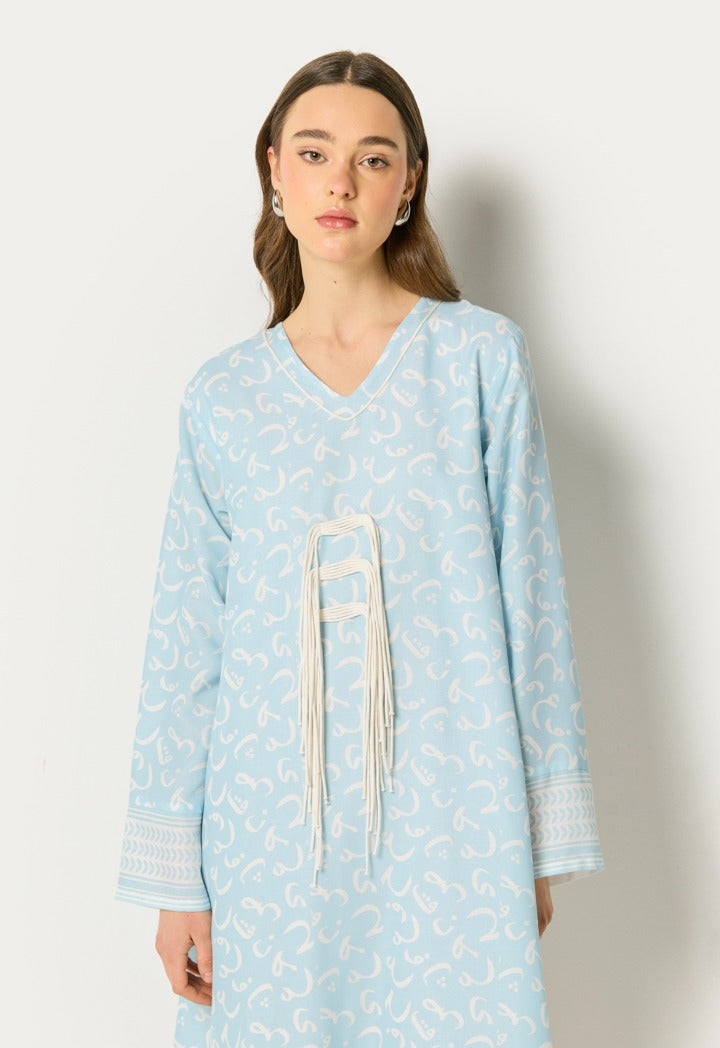 Arabic Letter Printed Dress Blue